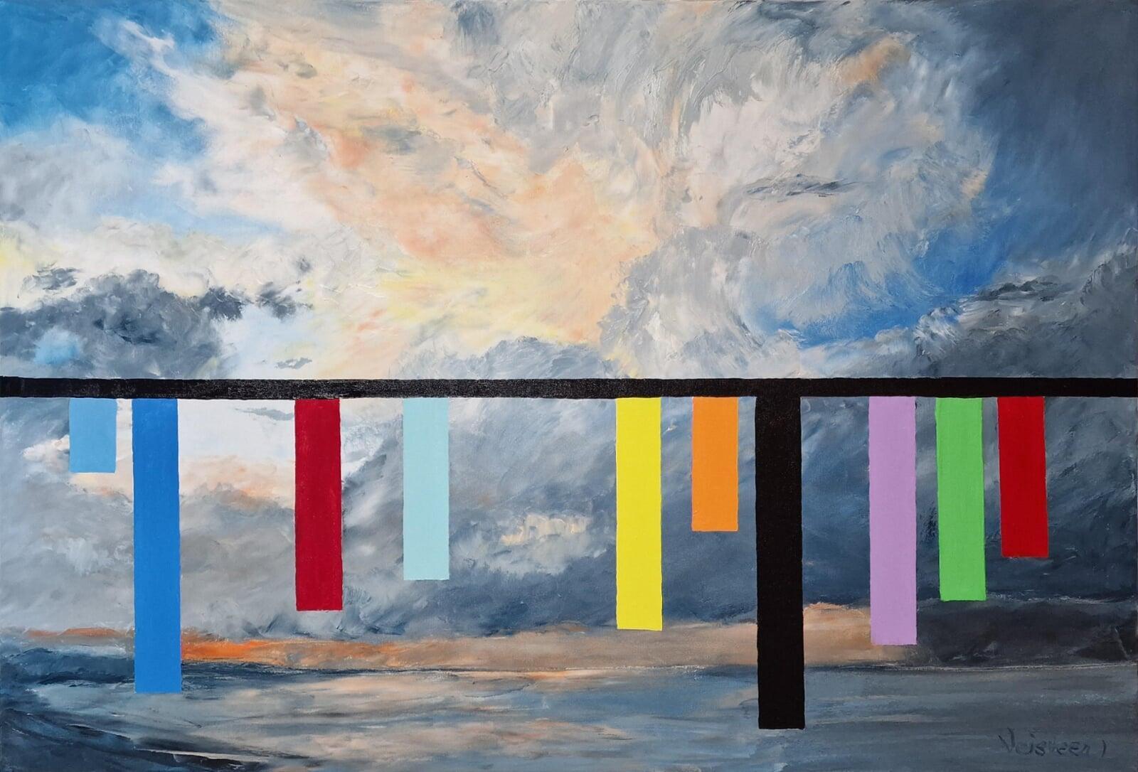 Timeline (2025), oil on canvas, 80 × 120 cm, by Margus Veisveer